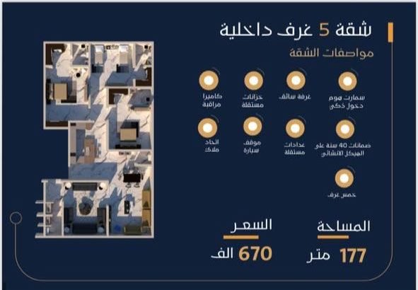 شقة للبيع 5 غرف كاش فقط